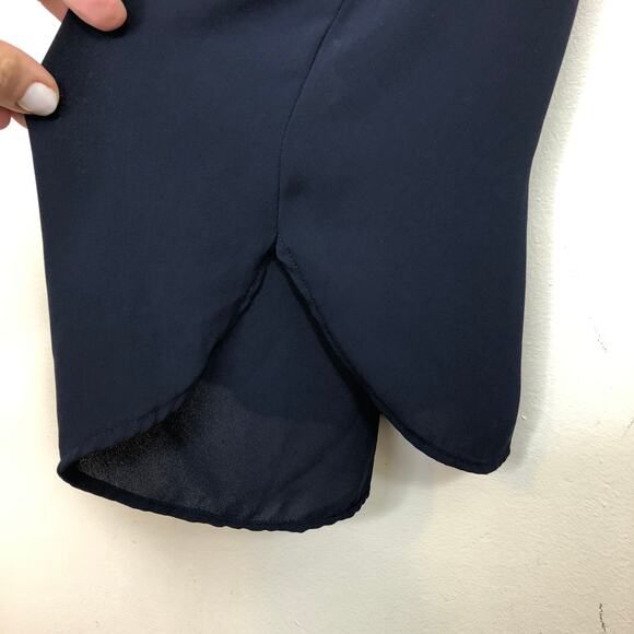 LOFT Top Chiffon V Neck Button Front Flutter Sleeve Blue Navy Blouse xs - Picture 6 of 7